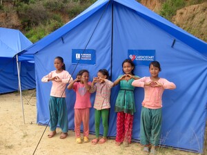 Children left homeless after an earthquake struck the South Asian nation of Nepal